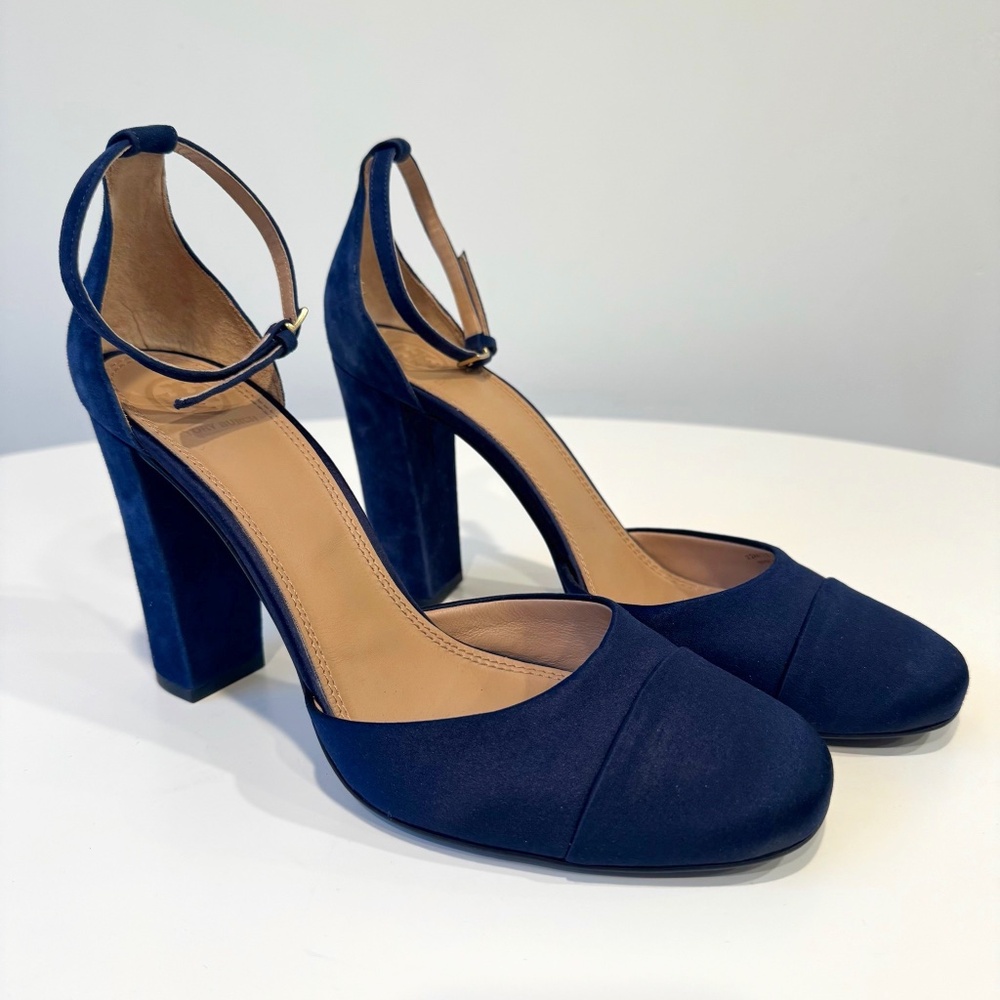 Tory Burch "Rousseau" Navy Suede and Satin Heels